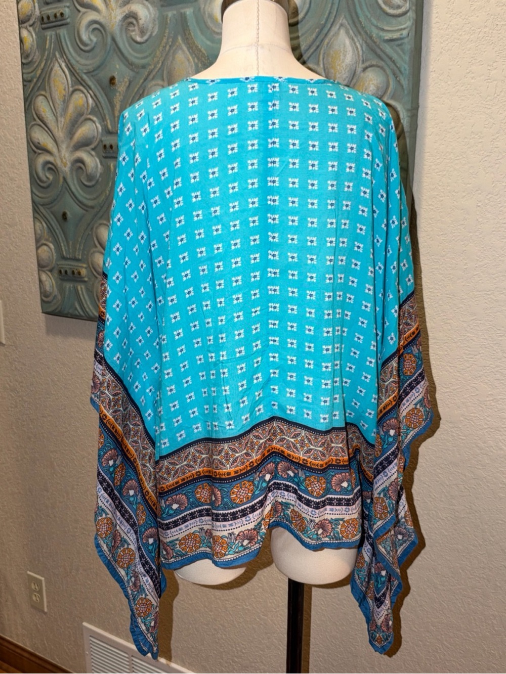 Sundance Womens XL Blue Boho Tunic Top Paisley Border Print Caftan 100% Modal - Picture 4 of 7